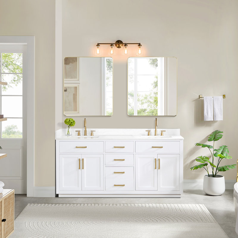 Ensemble de meuble-lavabo double 72 po Gavino, Doré, Blanc