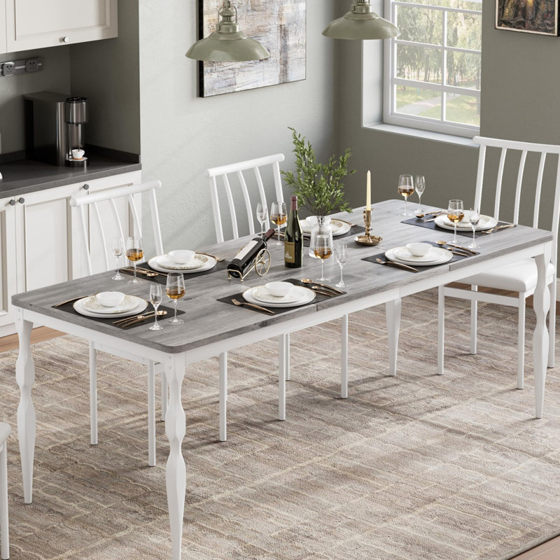 71 Inch Gray Rustic Farmhouse Kitchen Table with Large Tabletop Rectangular Dining Table for 6  Long Wooden Dining Room Table with Heavy Duty Legs