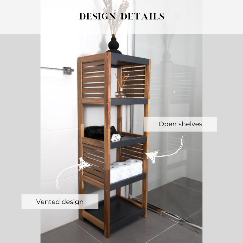 Gray Acacia Wood Adjustable Over-the-Toilet Storage Tower