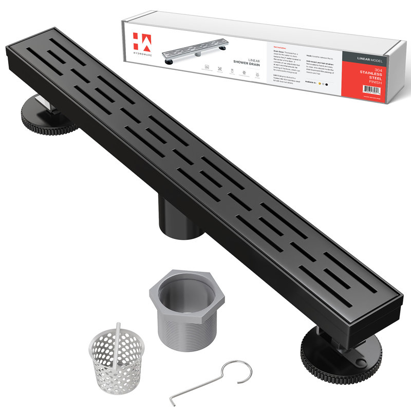Drain de douche à grille linéaire 24 "avec crépine et crochet de levage - Drain en acier inoxydable moderne pour douches de salle de bain