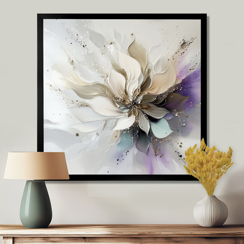 Abstract Dahlia Flower Subtle Blossoms III - Abstract Flowers Wall Art, 16" H x 16" W, Black