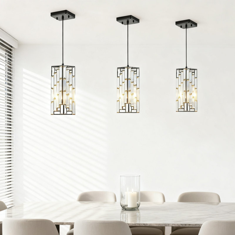 4 Inch Crystal Pendant Light 3 Pack Adjustable Hanging Ceiling Lamp, Gold