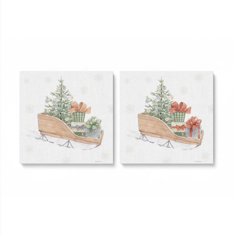«Sleigh of Joy», ensemble de 2 impressions sur toile, H 12 po x l 24 po, Toile tendue, Toile tendue