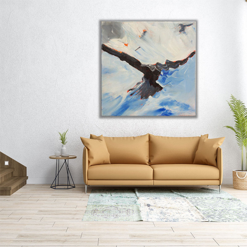 Corbeau en vol - reproduction d'art sur toile, H 40 po x l 40 po