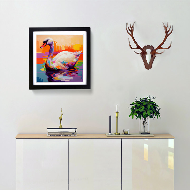 Swan Color Field Painting - Framed Print, Black