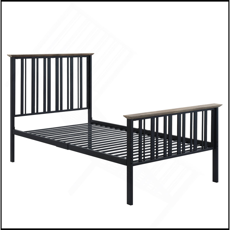 Lit en chêne antique et finition noire, Lit double