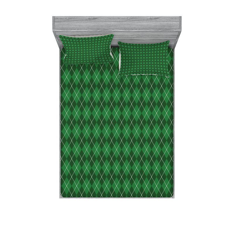 Ensemble de draps et taies décoratives Ambesonne, vert, vert foncé, blanc, Ensemble de draps pour grand lit + 1 drap-housse +