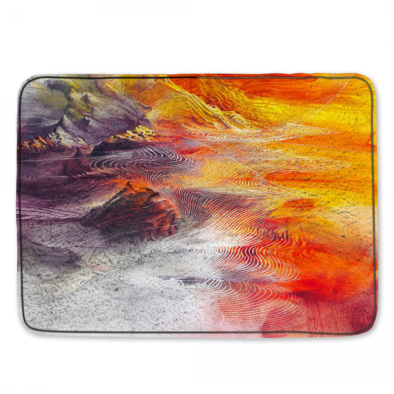 Tapis de bain abstrait, Simple - L 34 po x l 21 po, Orange / rouge / gris abstrait