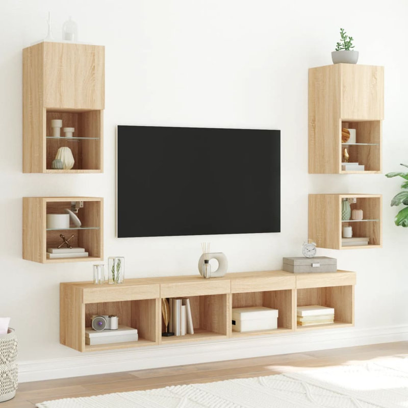 Baro Unfinished TV Stand with Fireplace Included, Sonoma Oak