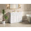 Meuble-lavabo blanc 48 po avec lavabo en céramique - 6 tiroirs (3 de chaque côté), tiroir central rabattable, portes doubles à fermeture en douceur, porte-serviettes latéral réversible, poignées argentées, panneau de fibres à densité moyenne-910616943