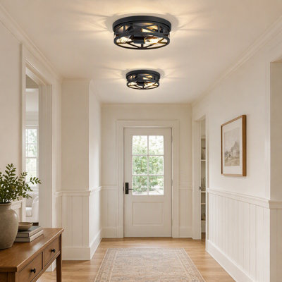 2 Pack 3-Light Matte Black Industrial Flush Mount Ceiling Light