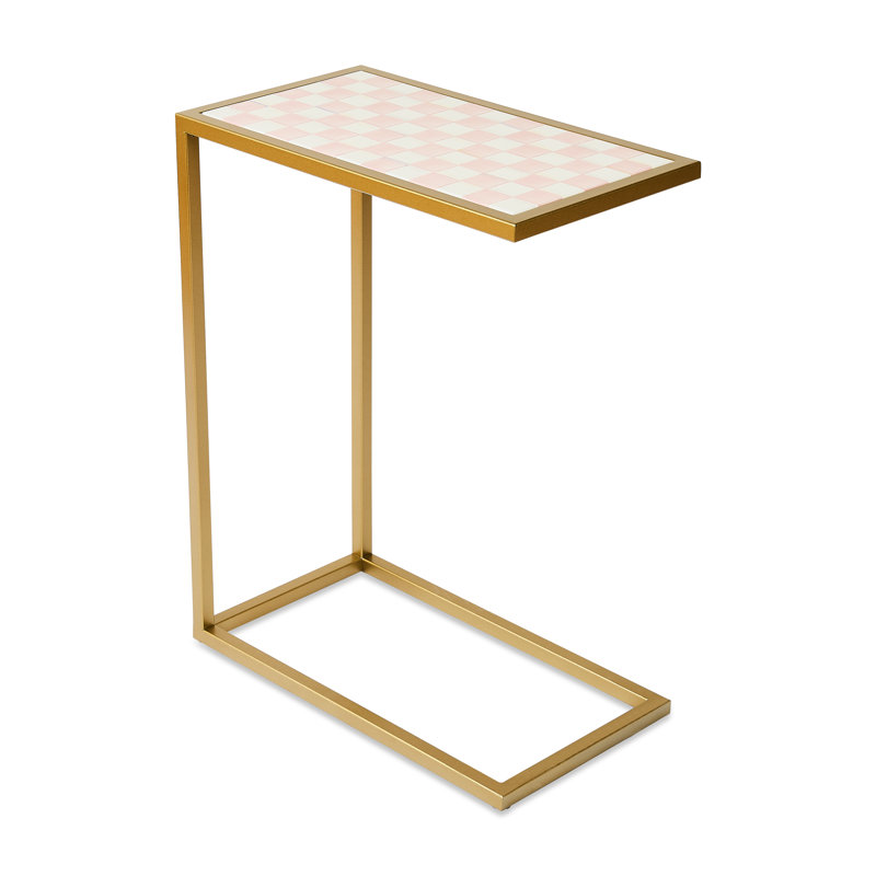 Mocha Check Enamel C-Table, Pink/White