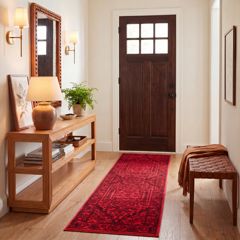 Tapis oriental rouge / noir Nicarla, Tapis de couloir 2 pi 6 po x 8 pi