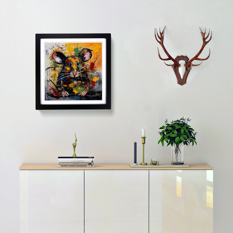 Mouse Abstract Expressionism No.1 - Single Picture Frame Print on Wood, Black