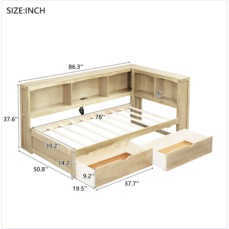 Twin Size Daybed With Two Storage Drawers, Storage Cabinets And USB Ports