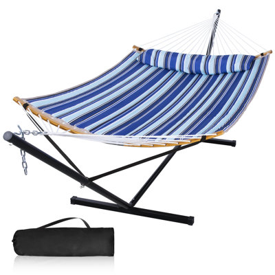 Hammock with Stand, 2-Person, 1-Pack, (Blue Stripes)
