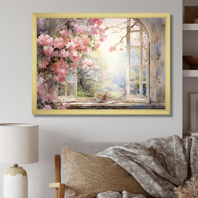 «Pink Blossoming Country Window Gaze I», reproduction d'art sur toile