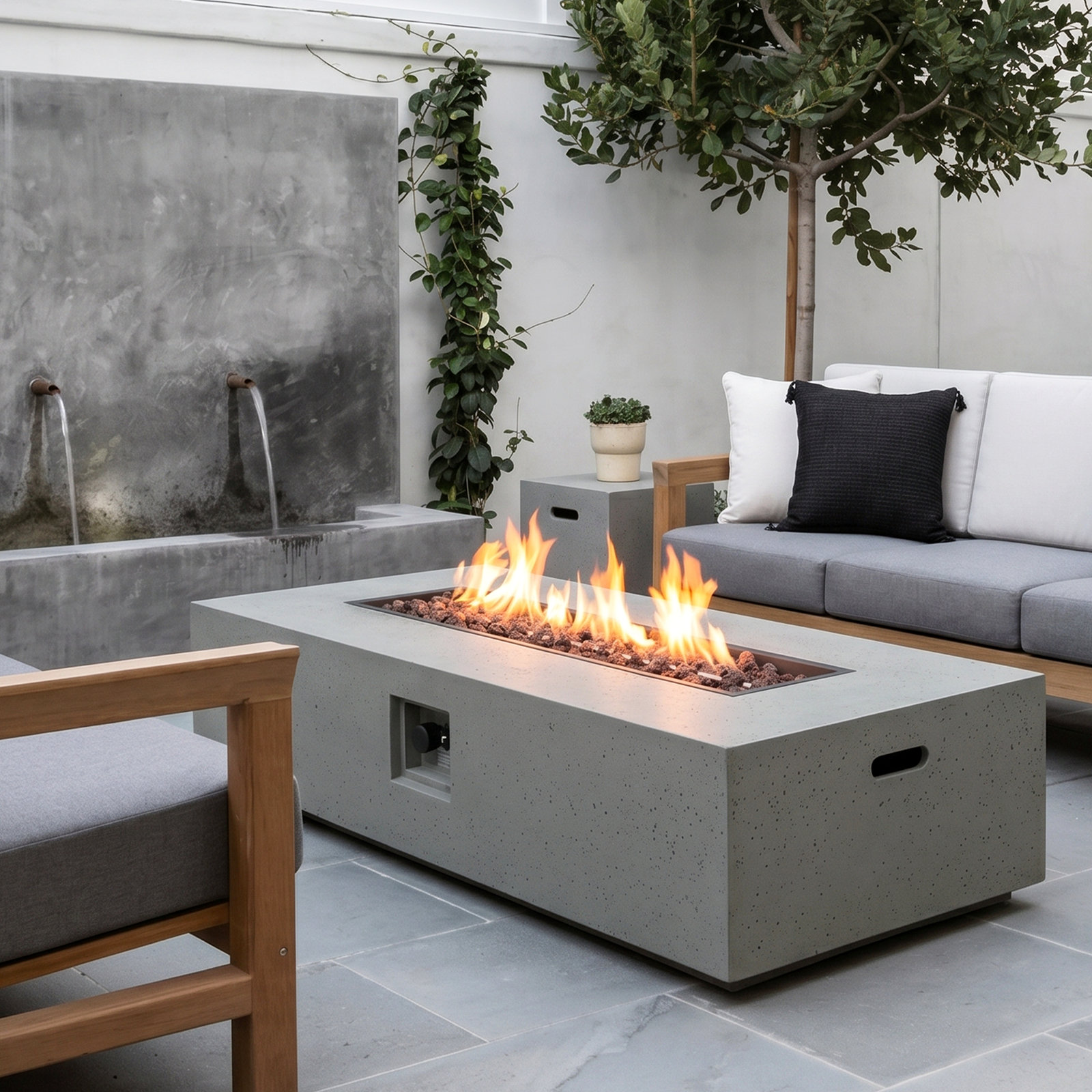 Belle Concrete Outdoor Fire Table with Tank,  Light Gray