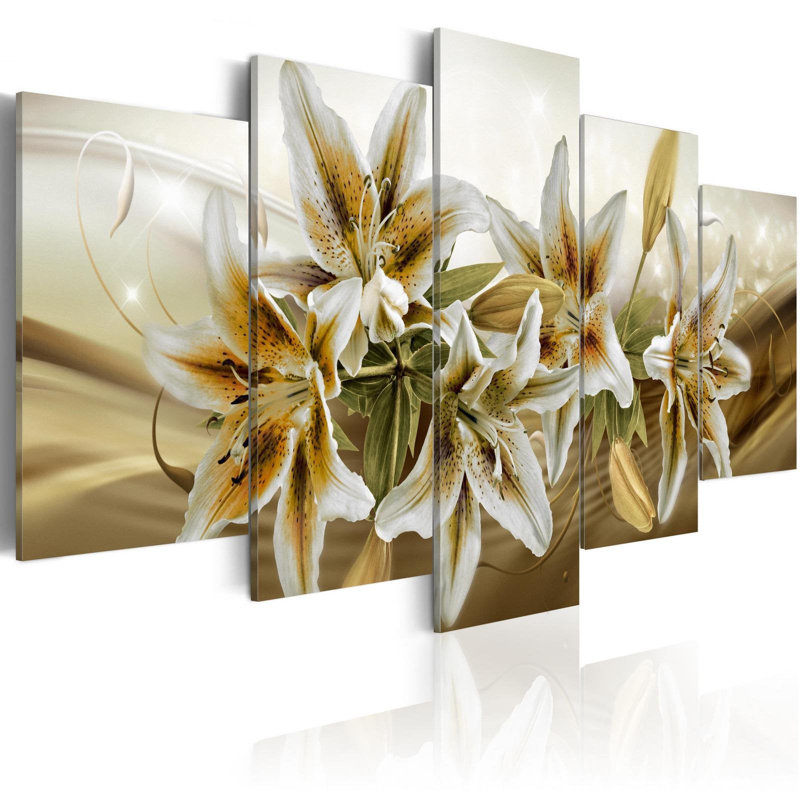 Floral Botanical Style - 5 pièces, impression sur toile tendue, H 40 po x l 80 po x P 0,7 po