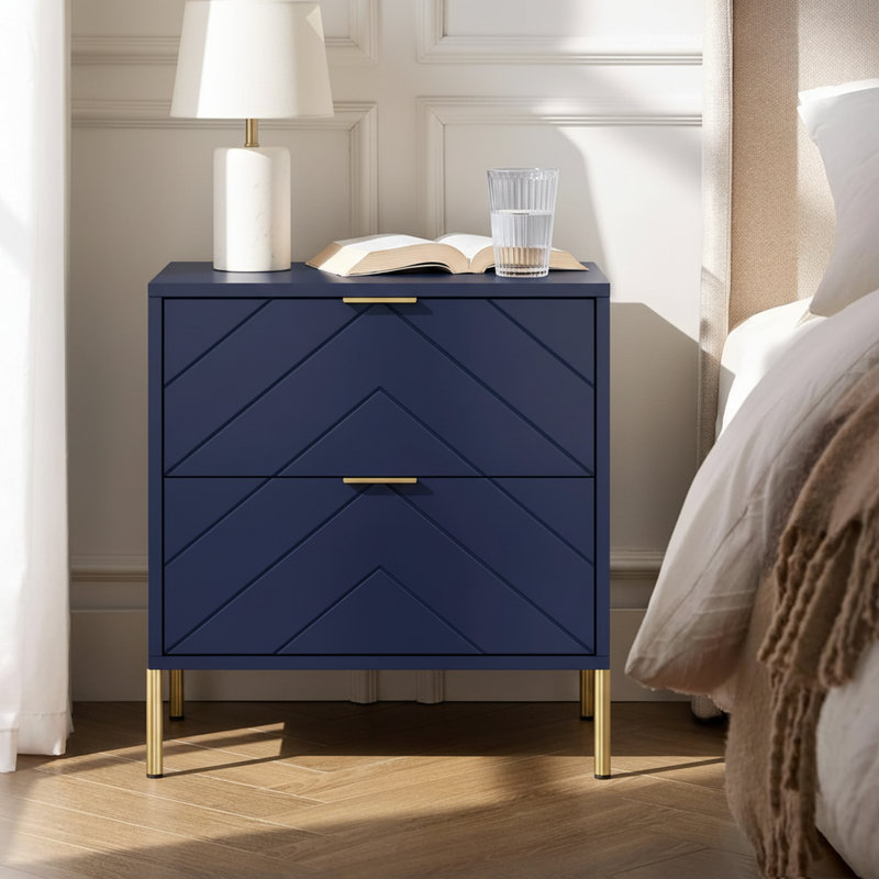 Ruthi Modern Manufactured Wood Nightstand with 2-Drawer, Blue