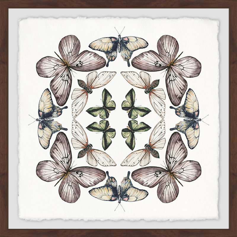 « concentriques papillons », reproduction de peinture à l’aquarelle encadrée, H 12 po x l 12 po