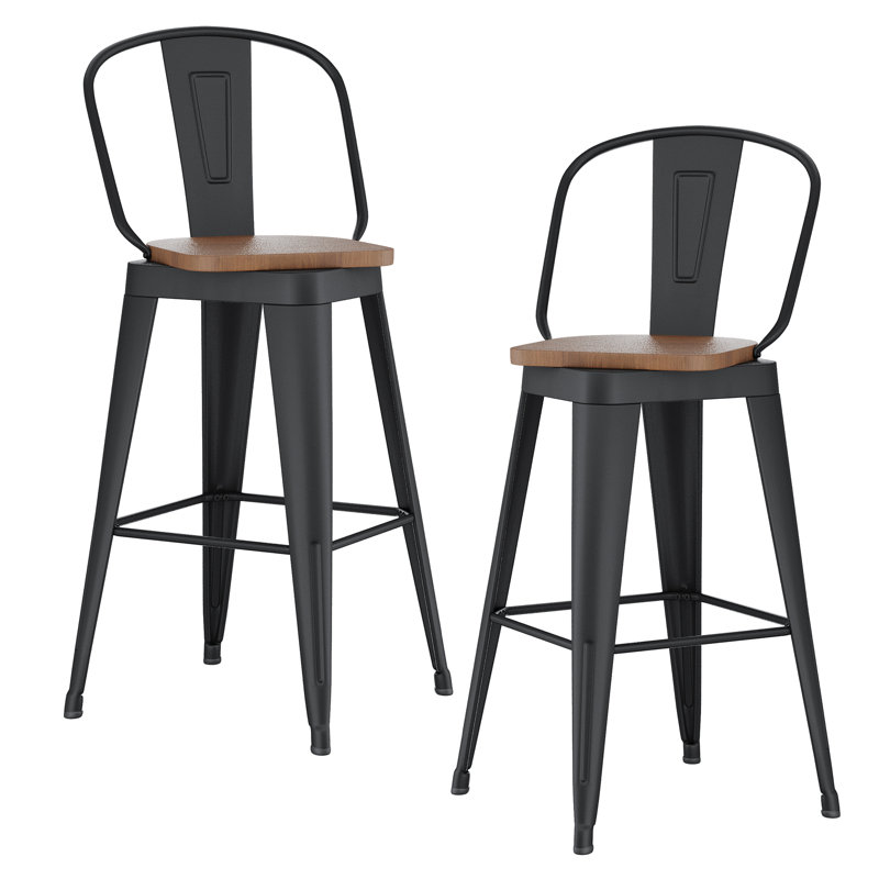 Comptoir et tabourets de bar en métal à haut dossier, Noir, Tabouret de comptoir (siège d'une hauteur de 24 p