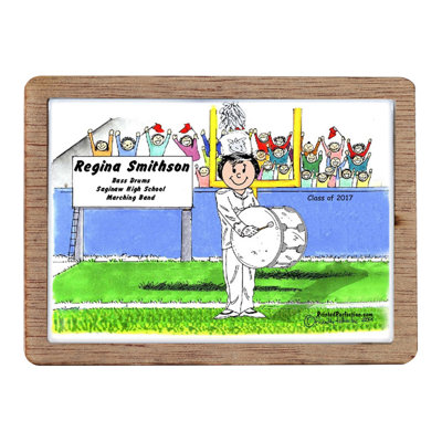 Personalized Band, Bass Drum - Female Wooden Magnet - Great Gift!