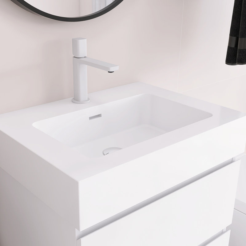 Meuble-lavabo mural 24 po avec lavabo, Blanc, Blanc