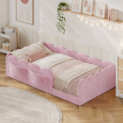 Rabbit Plush Fabric Upholstered  Platform Bed With Fence