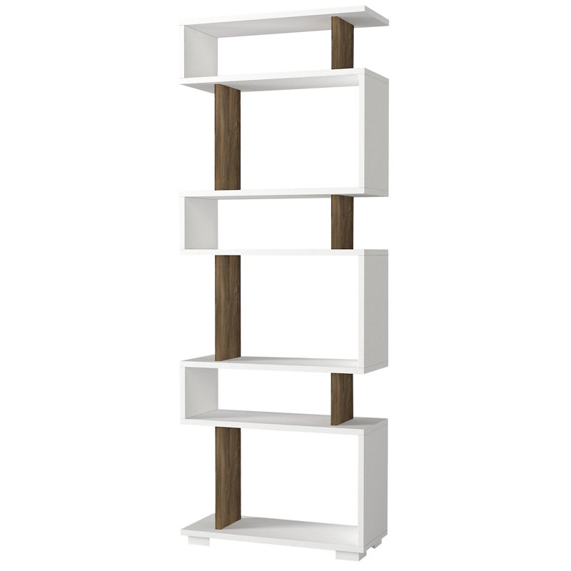 Alberton 165.3cm H x 60cm W Geometric Bookcase, White/Walnut