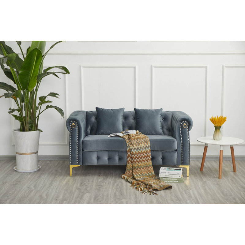 Upholstered LOVESEAT With Metal Legs, Gray