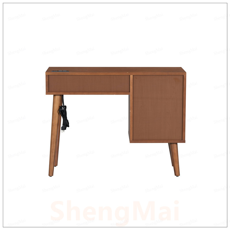 Ensemble de coiffeuse en bois de style rétro bohémien avec prise de charge, port USB, tabouret et 4 tiroirs de rangement pour une élégance organisée