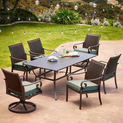 Ensemble de salle à manger rectangulaire pour 7 personnes 70,1 po avec coussins