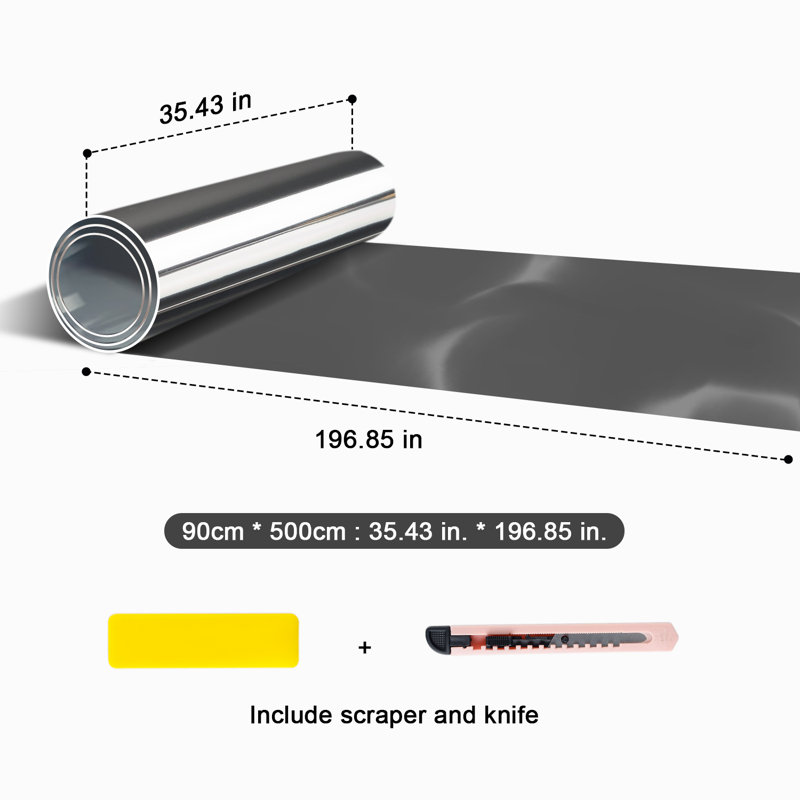 35.43 In. W X 196.85 In. L Window Film, Reflective Sun Blocking, Tinted Window Film, Clings For Daytime Privacy, Gray