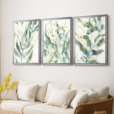 Underwater Botany I  -Custom Framed  Wrapped Gallery Canvas - 3 Pieces