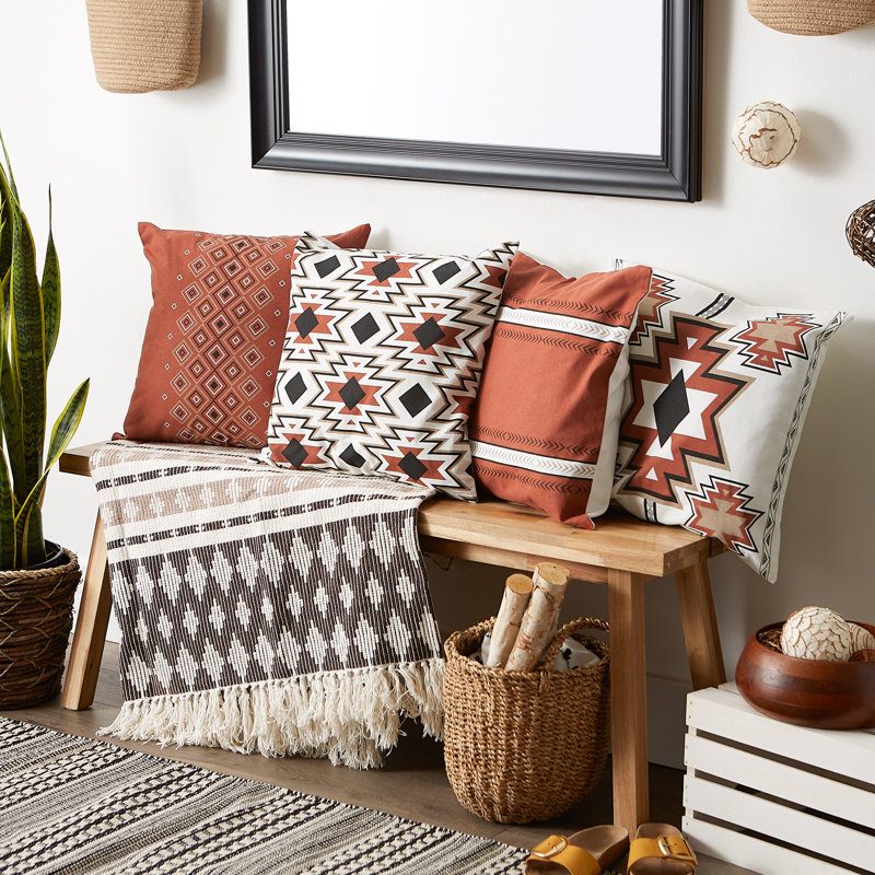 Geometric Cotton Reversible Pillow Cover, Clay