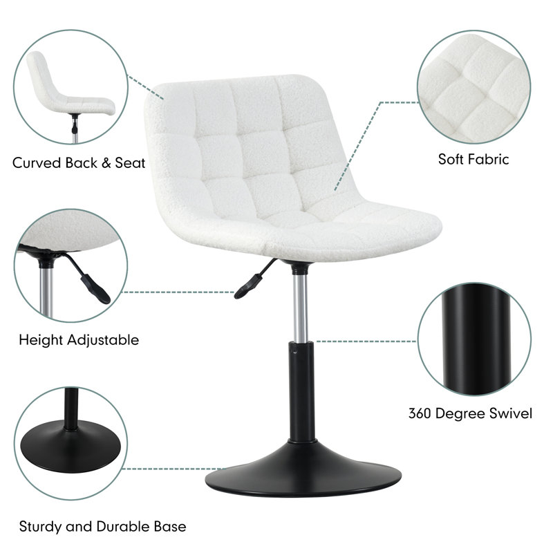 Swivel Upholstered Adjustable Height Counter Stool with Metal Frame, Cream