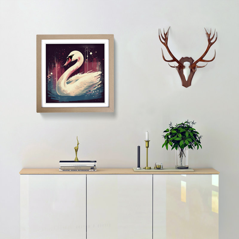 Swan Retro Art No.4 - Framed Print, Oak