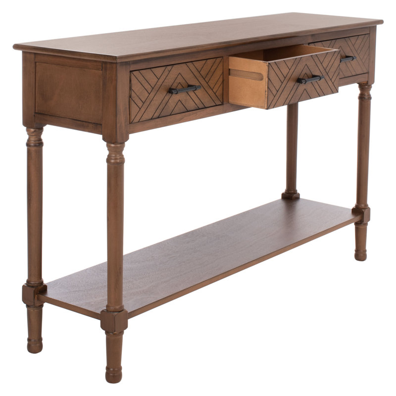 Stylish Chupp 47.3'' Console Table –Solid Wood Top with Storage Drawers, Turned Legs & Display Shelf, Brown
