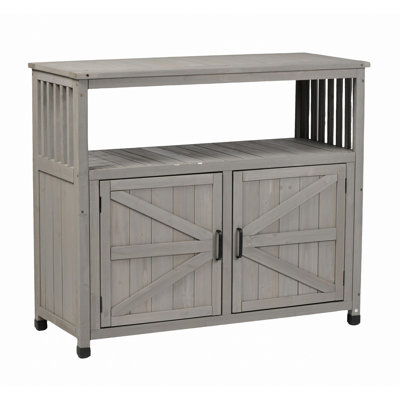 Wooden Patio Bar Table Set With Storage, Buffet Cabinet Sideboard For Outdoor And Indoor