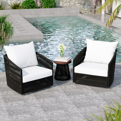 Swivel Patio Chair Set with Cushions and End Table