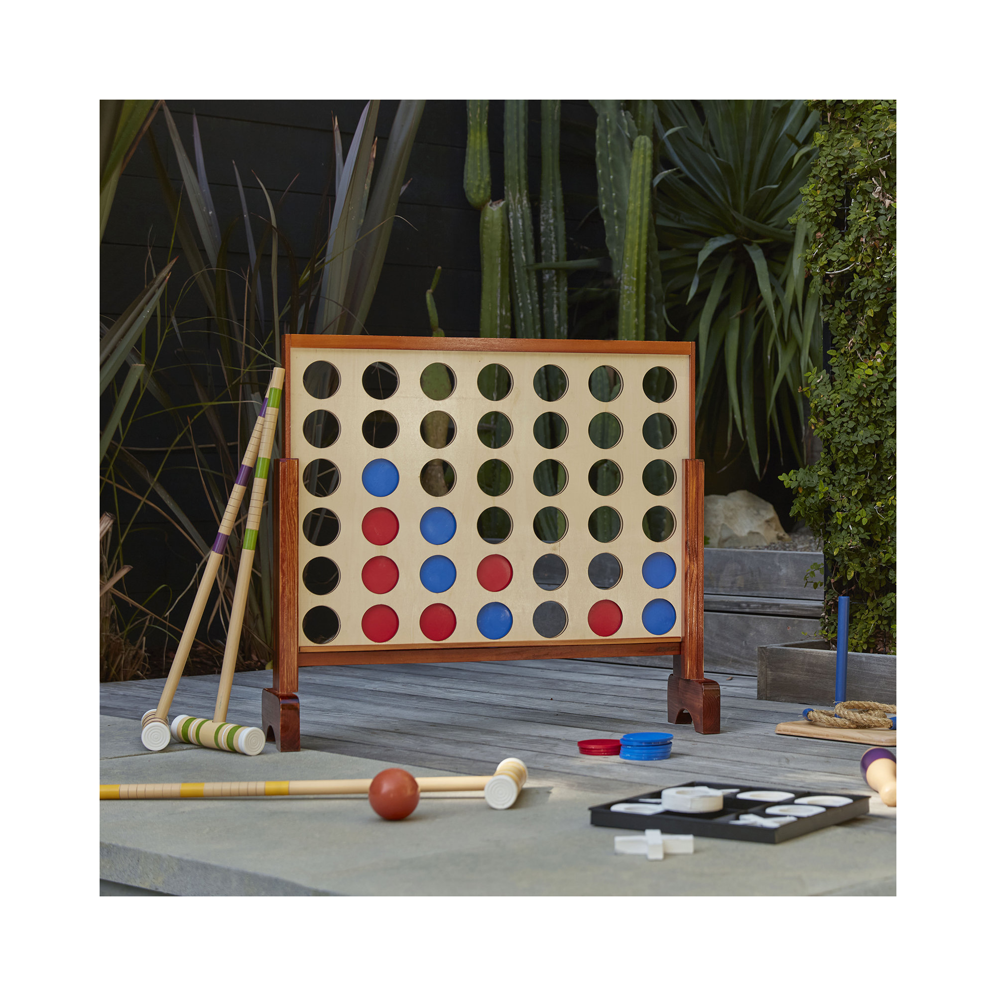 Hey Play 4-In-a-Row Family Game, Natural Finish