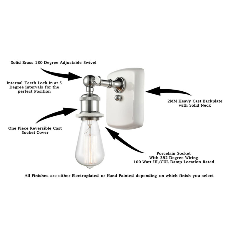 Anacaren Steel Armed Sconce, White Polished Chrome, Glossy White