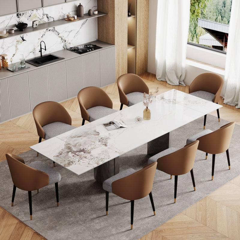 Andrik 9 - Piece Dining Set with 94.5'' Extendable Sintered Stone Table and 8 Dining Chairs for 8-10