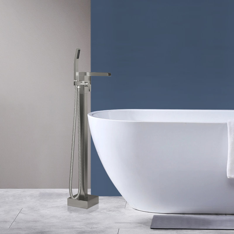Topcraft Freestanding Bathtub Faucet With Handheld Showerhead, Brushed Nickel