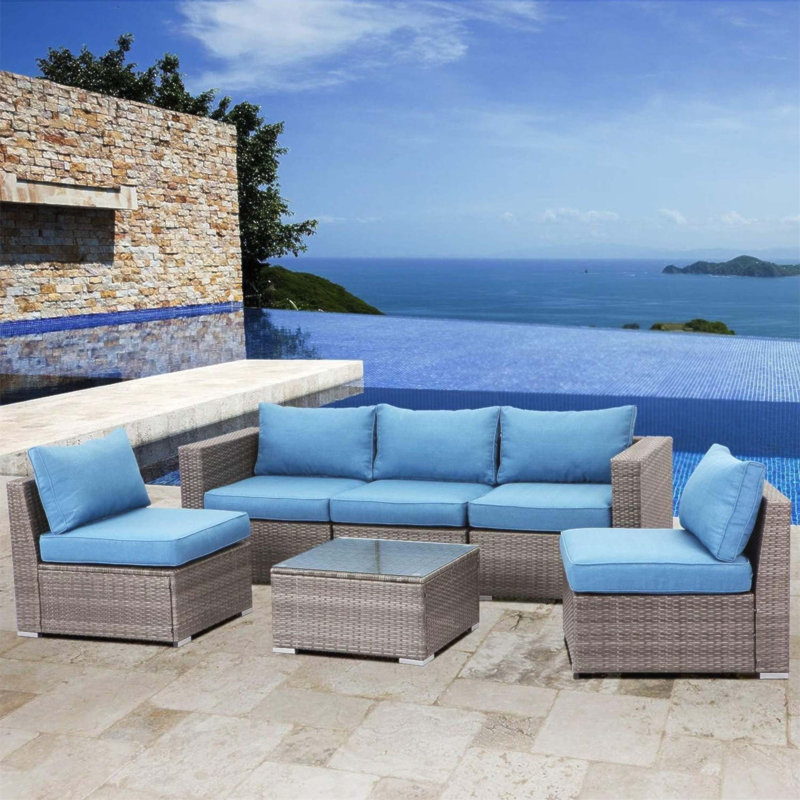 59.8 Width Outdoor Wicker Armless Sofa Set, 2-Piece Patio Loveseat With Plush Cushions And Modular Design