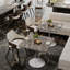Table de salle à manger carrée moderne avec plateau en faux marbre et structure en métal robuste pour une décoration élégante-473026324-473026415