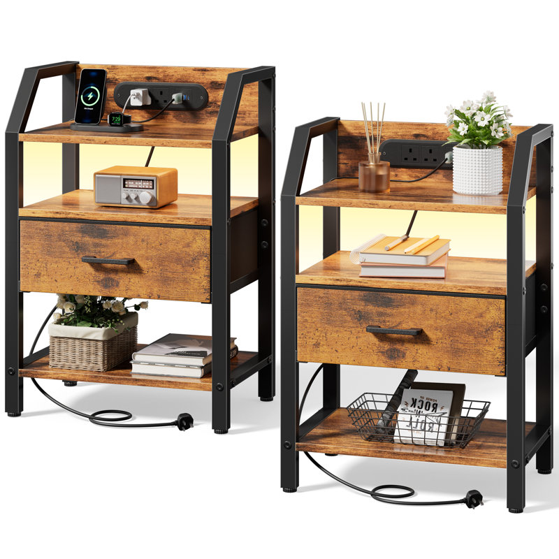 46cm W Steel Bedside Table, Brown