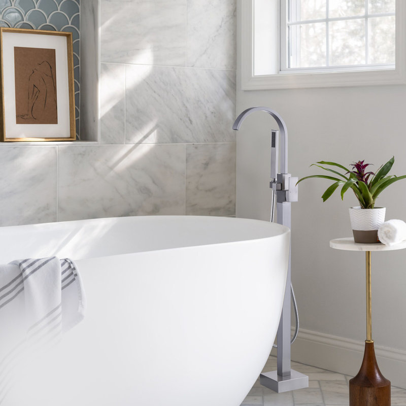 1 Handle Bathroom Freestanding Tub Filler with Diverter, Brushed Nickel