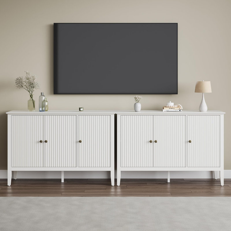 Amberrae Modern 3-Door Cabinet With Adjustable Shelves Set Of 2